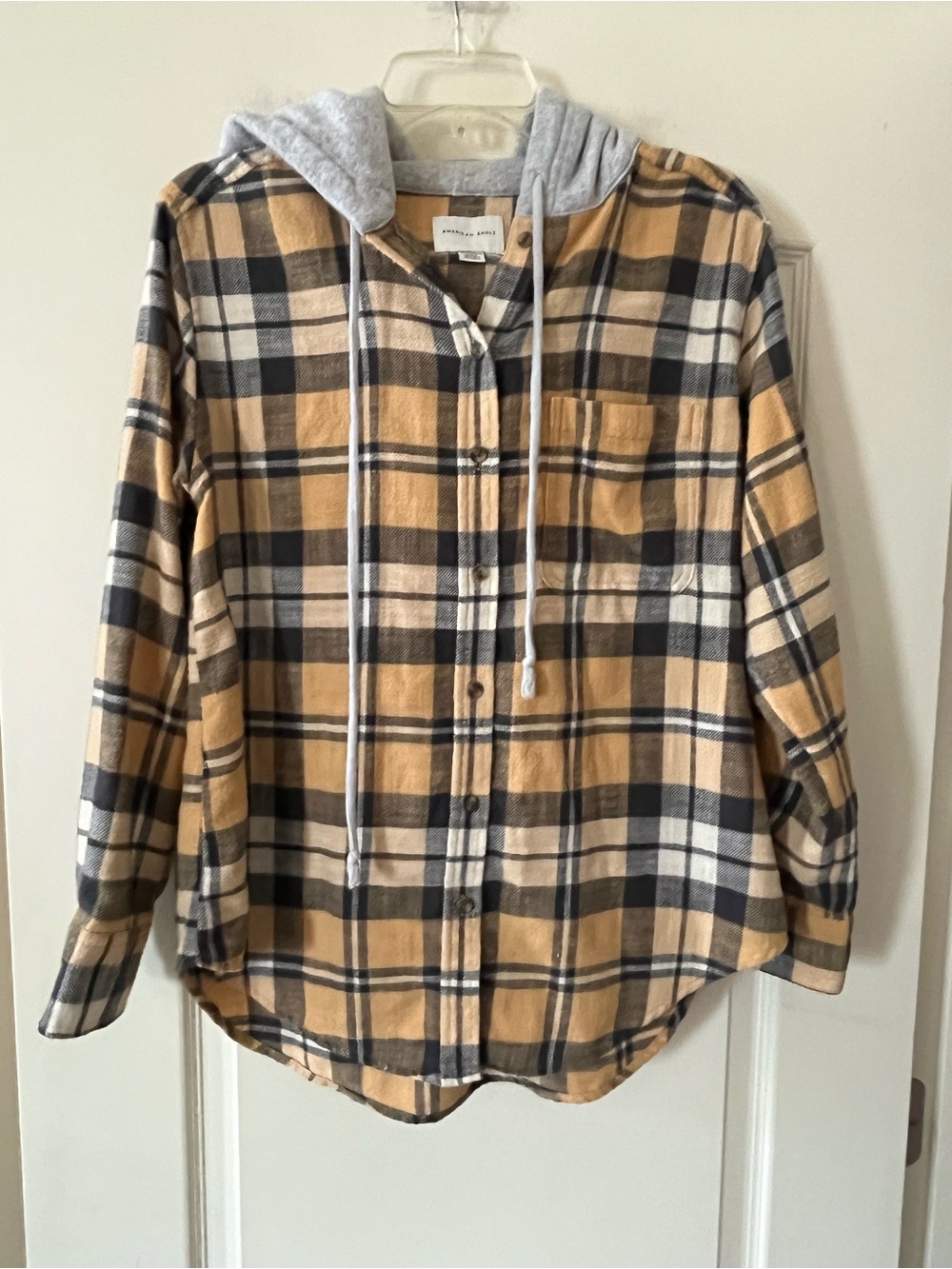 American Eagle Plaid Oversized Hooded Button-Up Shirt Vintage Style Size XS